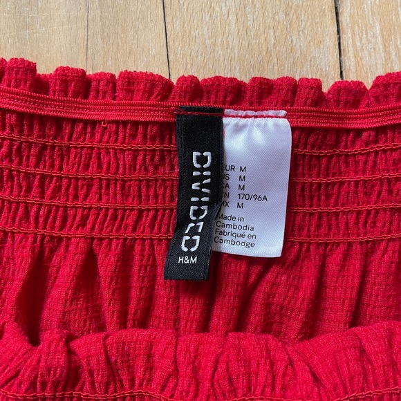 H&M Red Gauze Cottage Milkmaid Off Shoulder Long Sleeve Crop Top Medium - Picture 4 of 4